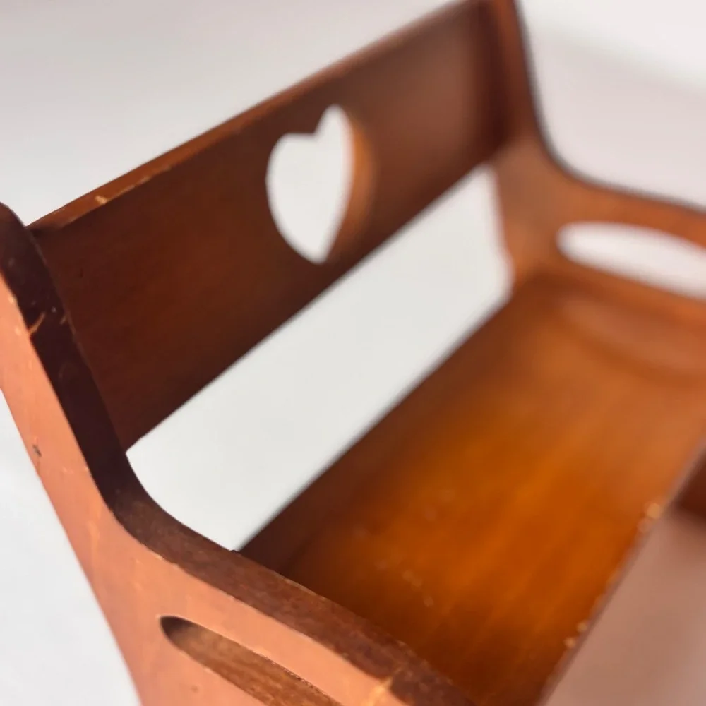Vintage Wooden Miniature Heart Bench Wall Shelf sitter  Farmhouse Cottagecore 9